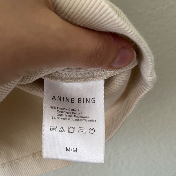 Anine Bing Eva Ribbed High Neck Cotton/Spandex Tank in Stone Women's Size S - Picture 8 of 8